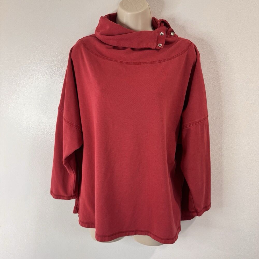 North Star Base Sweatshirt S Brick Red Oversized Snap Button Cowl Cotton USA